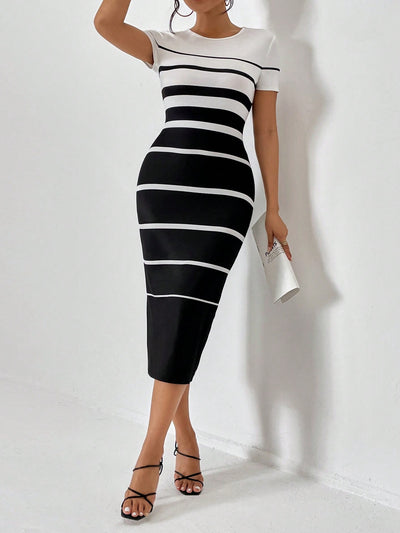 Chic and Sleek: Color Striped Print Bodycon Dress