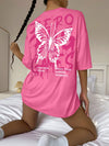 Fun & Relaxation: Butterfly Slogan Graphic Drop Shoulder Tee