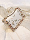 Chic Floral Embroidered Faux Pearl Square Bag – Elegant Mini Accessory