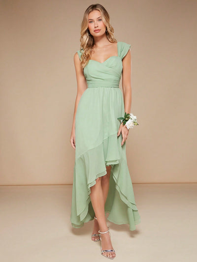 Elegant High-Low Hem Bridesmaid Dress for a Dreamy Wedding Look