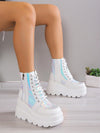 Holographic Lace-Up Grunge Punk Wedge Boots: Step into Funky Style