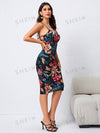 Summertime Bliss: Colorful Floral Print Criss-Cross Backless Cami Dress