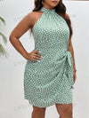 Chic Frenchy Plus Allover Print Halter Dress with Knot Side Wrap