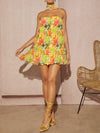 Tropical Elegance: Haute Pleated Neck Detail Dress