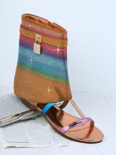 Vibrant Rainbow Striped Open-Toe Sandals – Fun and Fashionable Booties for Any Occasion