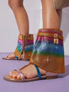 Vibrant Rainbow Striped Open-Toe Sandals – Fun and Fashionable Booties for Any Occasion