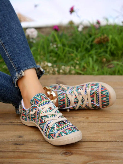 Women's Colors Striped Pattern Canvas Shoes, Lightweight Outdoor Shoes