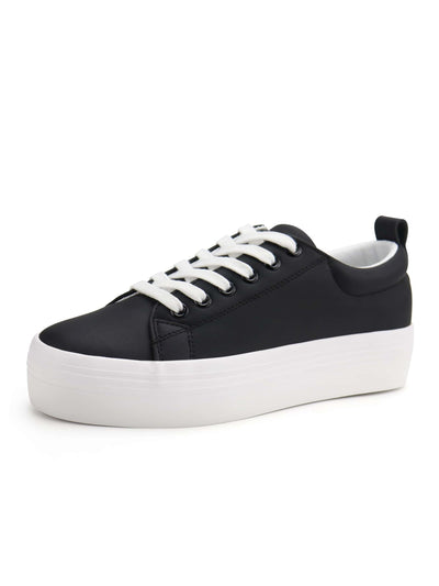 Comfy and Stylish Leather Lace-Up Platform Sneakers for Casual Walking and Tennis