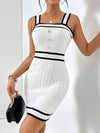 Chic Contrast Trim Sweater Dress with Faux Button Detail