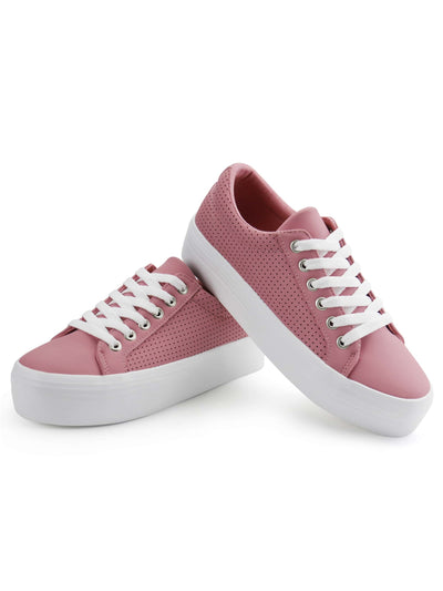 Step Up Your Style with Platform Lace-Up Sneakers: Breathable and Comfortable Walking Shoes