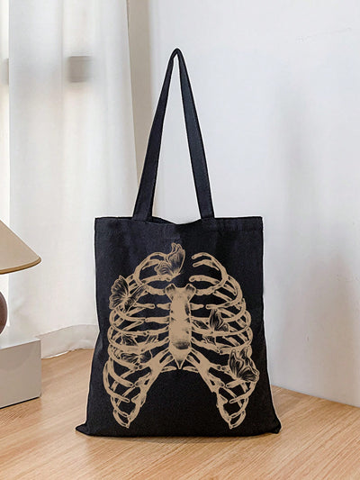 Elevate your style game with the Skeleton Chic canvas bag. Constructed with durable and stylish canvas, this bag boasts a trendy dark design and is perfect for the fashion-forward trendsetter. Make a statement with this must-have accessory and stand out from the crowd.