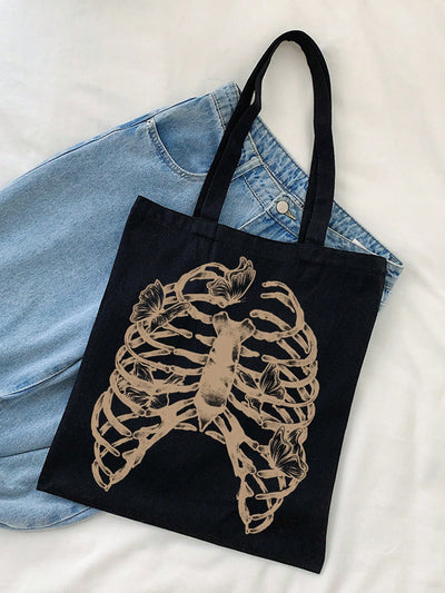 Skeleton Chic: Dark & Fashionable Canvas Bag for the Trendsetter