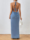 Strappy Elegance: Draped Crisscross Backless Knot Shoulder Cami Dress