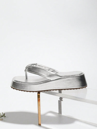 Shine Bright in Gold: Metallic Wedge Thong Sandals for Glamorous Women