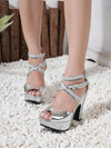 Silver Siren: Stunning Waterproof Platform High Heel Pumps with Cross Straps