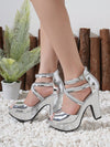 Silver Siren: Stunning Waterproof Platform High Heel Pumps with Cross Straps