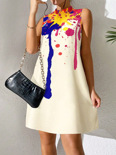 Bold and Beautiful: Splash Ink Print Mock Neck Dress