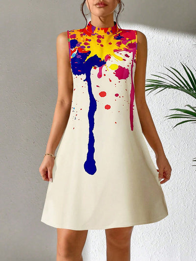 Bold and Beautiful: Splash Ink Print Mock Neck Dress