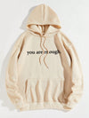 Cozy Style: Slogan Graphic Thermal Hoodie with Kangaroo Pocket