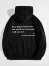 Cozy Style: Slogan Graphic Thermal Hoodie with Kangaroo Pocket