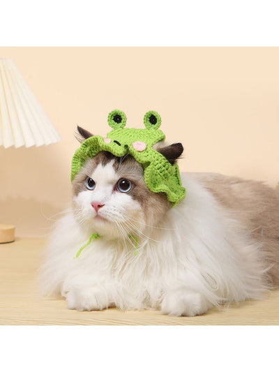 Adorable Frog Pattern Pet Cat Hat - Keep Your Furry Friend Stylish and Cozy!