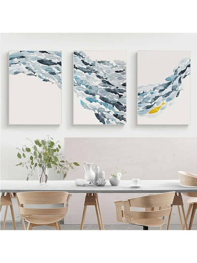 Vibrant Watercolor Fish Trio: Unframed Canvas Wall Art Set