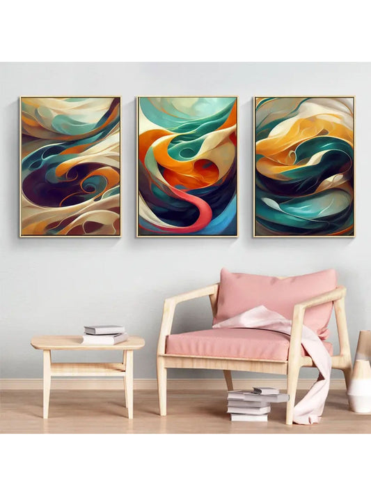 Abstract Nordic Wall Art Set: 3 Unframed Canvas Paintings