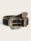 Boho Chic Floral Geo Buckle Western Belt for Stylish Jeans & Halloween Fun