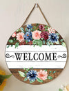 Blue Flower Butterfly Welcome Door Hanging Sign - Charming Wood Plaque Decoration