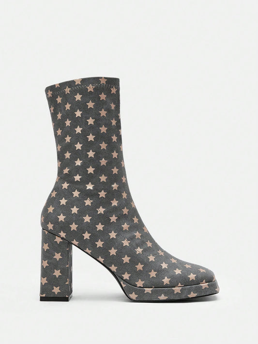 Shine like a Star: Square Toe Chunky Heel Boots