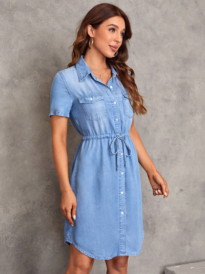 Effortlessly Chic: Women's Drawstring Waist Button Front Dress