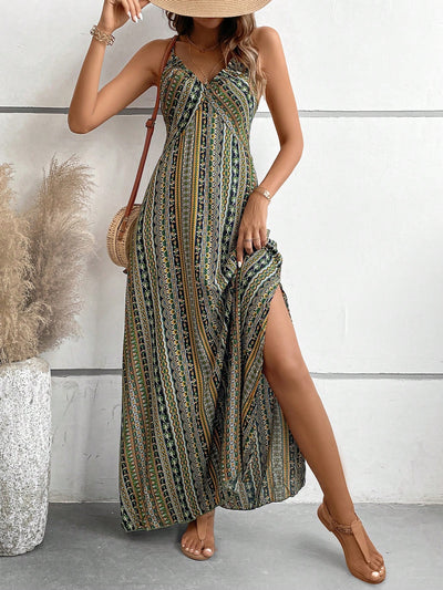 Vacation Mode: Geo Print Split Thigh Cami Dress