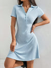 Chic Summer Ribbed Bodycon Dress with Polo Collar for Girls