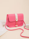 Chic Color Block Crossbody Bag with Pearl Pendant – Perfect Mini Bag for On-the-Go Style