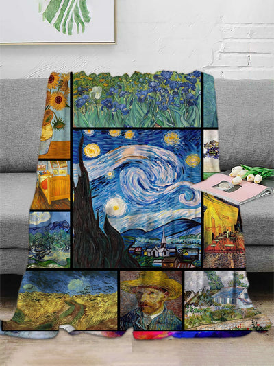 Van Gogh Inspired Flannel Fleece Blanket: Soft & Cozy Gift for Kids and Adults - Perfect for Home, Picnics, and Travel