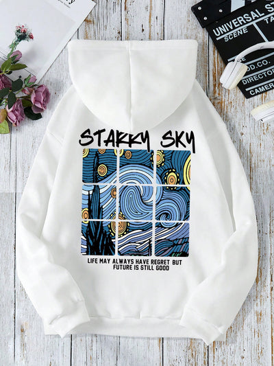 Cozy Comfort: Slogan Graphic Drawstring Thermal Hoodie