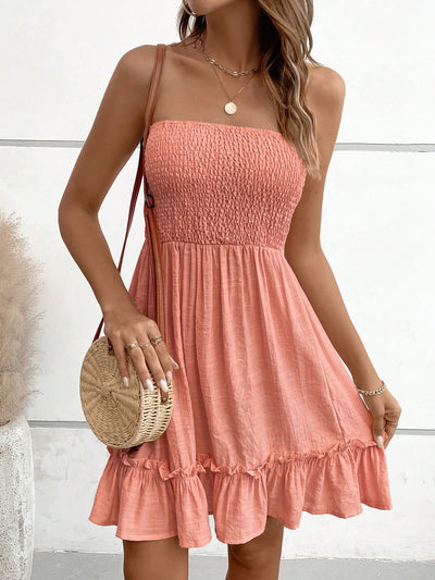 Chic Solid Ruffle Hem Tube Dress for Effortless Elegance