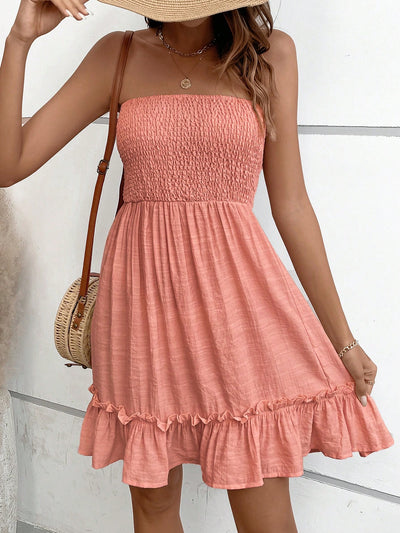 Chic Solid Ruffle Hem Tube Dress for Effortless Elegance