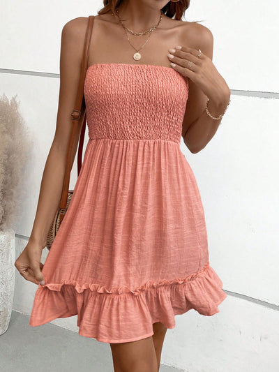 Chic Solid Ruffle Hem Tube Dress for Effortless Elegance