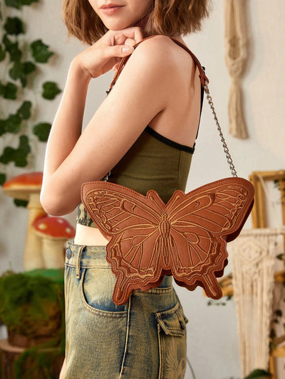 Chic and Stylish: Butterfly Shape Design Bag with Chain Decor - Perfect for Work