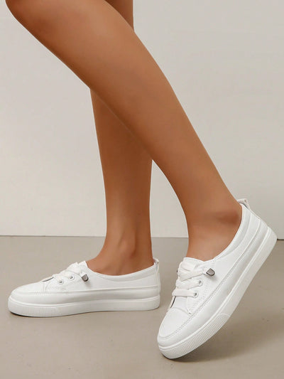 Chic and Comfortable: Women's Sporty Slip-On Shoes with Contrast Binding Design and Lace-Up Front Sneakers