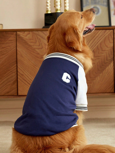 Cozy Chic: Striped Pet Cardigan Sweater with Letter Pattern