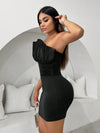 Women's Pleated Splice Strapless Bodycon Mini Dress - Chic & Sophisticated Style