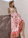 Blooming Beauty: Floral Pattern Print Crisscross Backless Ruffle Cami Dress