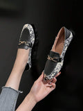 Front angle of women square toe loafer flats with black outsole