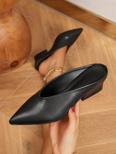 Chic and Stylish Pointed Toe Irregular Heel Mules: Black High Heels for Autumn and Winter