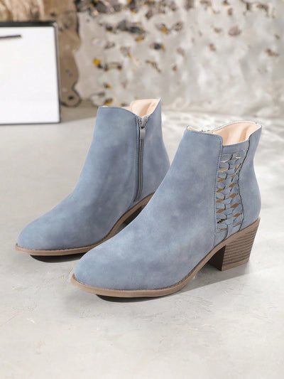 Trendy Light Blue Chunky Heeled Ankle Boots - Perfect for Summer Vacations & Festive Celebrations!