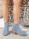 Trendy Light Blue Chunky Heeled Ankle Boots - Perfect for Summer Vacations & Festive Celebrations!