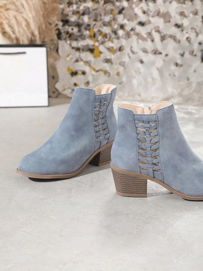 Trendy Light Blue Chunky Heeled Ankle Boots - Perfect for Summer Vacations & Festive Celebrations!