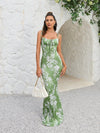 Blooming Beauty: Floral Print Tie Shoulder Mermaid Hem Maxi Cami Dress